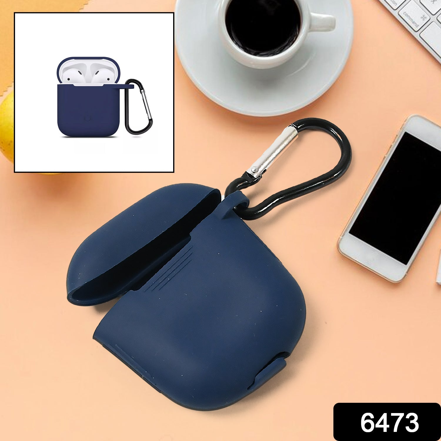 6473 Silicone Shockproof Protection Wireless Headphones Carrying Box Cover with Metal Keychain 6473 Silicone Shockproof Protection Wireless Headphones Carrying Box Cover with Metal Keychain